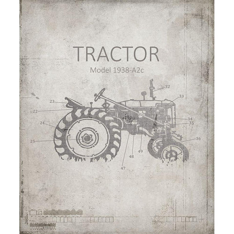 Industrail Farm Tractor Blue Print_BW2 Black Modern Wood Framed Art Print with Double Matting by LightBoxJournal