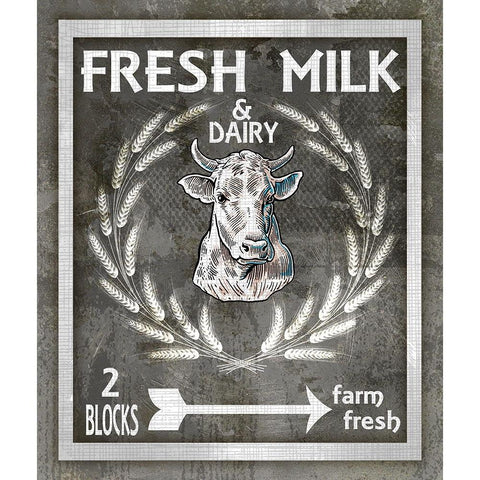 Farm Sign_Fresh Milk 1 Gold Ornate Wood Framed Art Print with Double Matting by LightBoxJournal