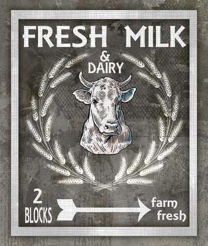 Farm Sign_Fresh Milk 1 Black Ornate Wood Framed Art Print with Double Matting by LightBoxJournal