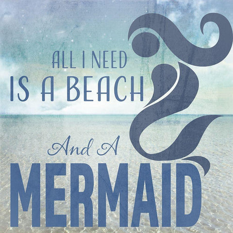 Signs_SeaLife_Typography_BeachAndAMermaid White Modern Wood Framed Art Print by LightBoxJournal