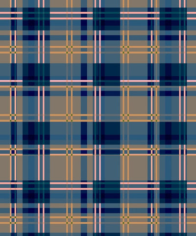 Minimalist Blue Plaid Design 07 Black Ornate Wood Framed Art Print with Double Matting by LightBoxJournal