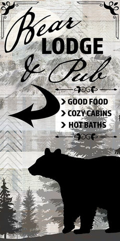 Blue Bear Lodge Sign 019 Black Ornate Wood Framed Art Print with Double Matting by LightBoxJournal