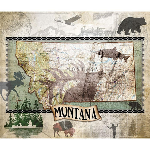 Vintage State Montana Black Modern Wood Framed Art Print with Double Matting by LightBoxJournal