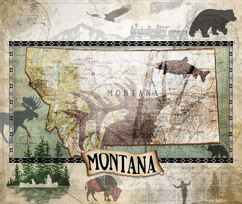 Vintage State Montana White Modern Wood Framed Art Print with Double Matting by LightBoxJournal