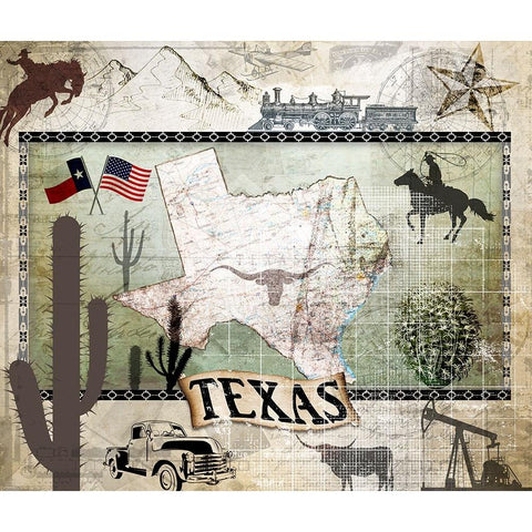 Vintage State Texas Black Modern Wood Framed Art Print with Double Matting by LightBoxJournal