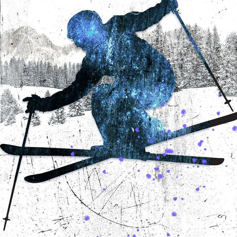 Extreme Skier 03 White Modern Wood Framed Art Print by LightBoxJournal