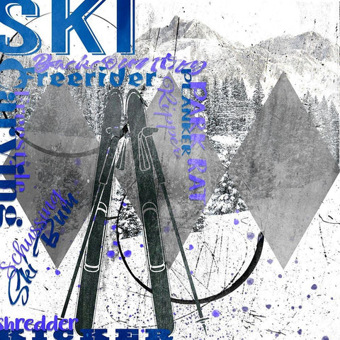 Extreme Skier Word Collage White Modern Wood Framed Art Print by LightBoxJournal