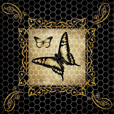 Golden Butterflies Gold Ornate Wood Framed Art Print with Double Matting by LightBoxJournal