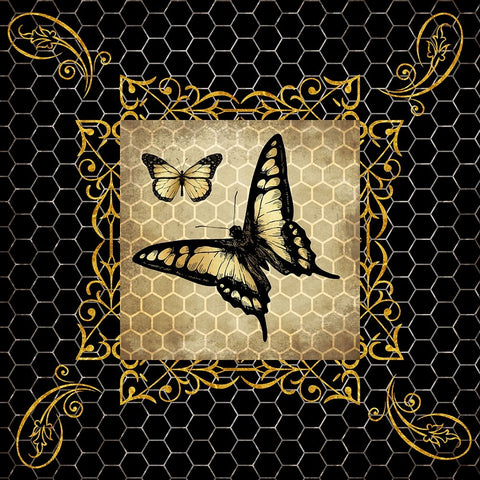 Golden Butterflies White Modern Wood Framed Art Print with Double Matting by LightBoxJournal