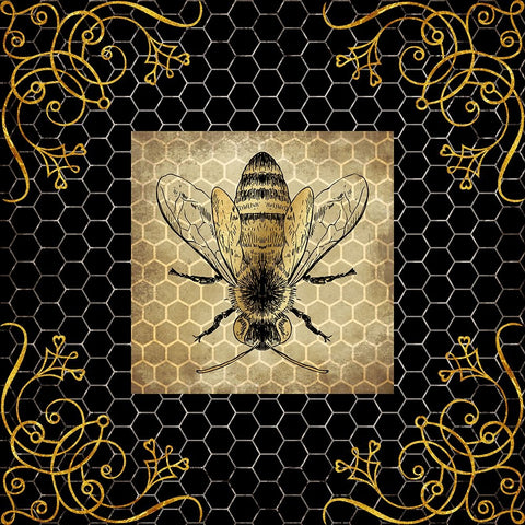 Golden Honey Bee 02 Black Ornate Wood Framed Art Print with Double Matting by LightBoxJournal