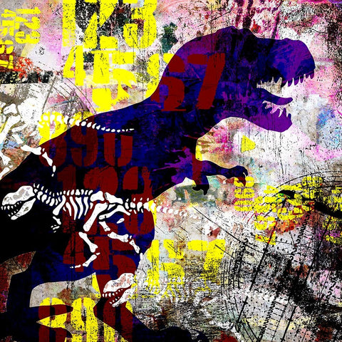 Painted Dino 02 Grunge Black Ornate Wood Framed Art Print with Double Matting by LightBoxJournal