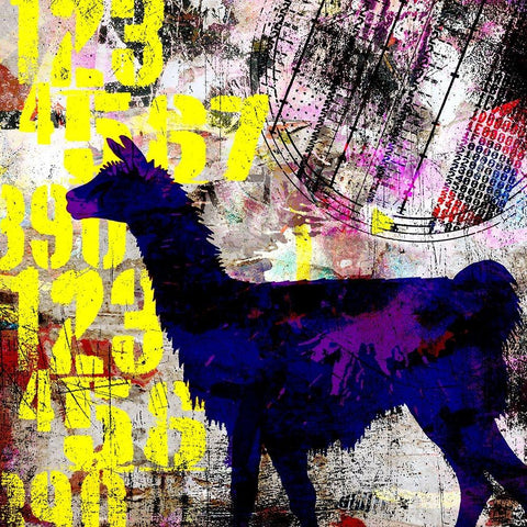 Painted Llama 1_Grunge Black Modern Wood Framed Art Print with Double Matting by LightBoxJournal