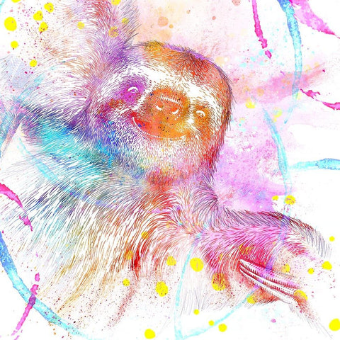 Painted Pink sloth Gold Ornate Wood Framed Art Print with Double Matting by LightBoxJournal