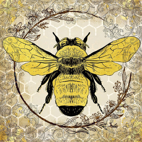 Honey Bee 01 Black Ornate Wood Framed Art Print with Double Matting by LightBoxJournal