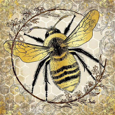 Honey Bee 02 Black Ornate Wood Framed Art Print with Double Matting by LightBoxJournal