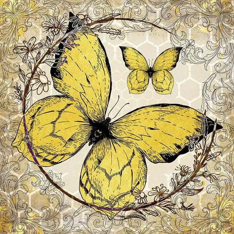 Honey Bee Butterfly 03 Gold Ornate Wood Framed Art Print with Double Matting by LightBoxJournal