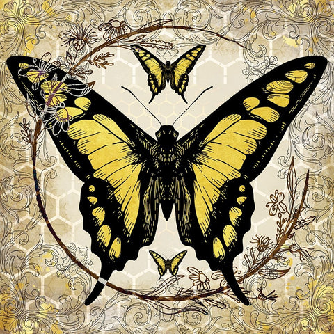 Honey Bee Butterfly 04 White Modern Wood Framed Art Print with Double Matting by LightBoxJournal