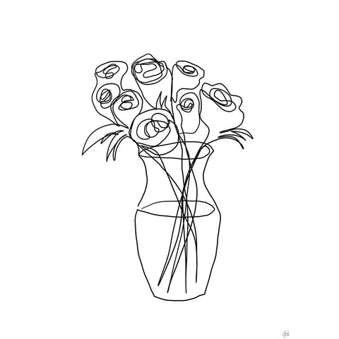 Floral Bunch 2 White Modern Wood Framed Art Print by Line and Brush