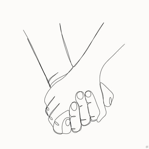 Holding Hands 1 Black Modern Wood Framed Art Print with Double Matting by Line and Brush