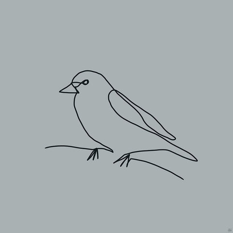 Line Bird 3 White Modern Wood Framed Art Print with Double Matting by Line and Brush