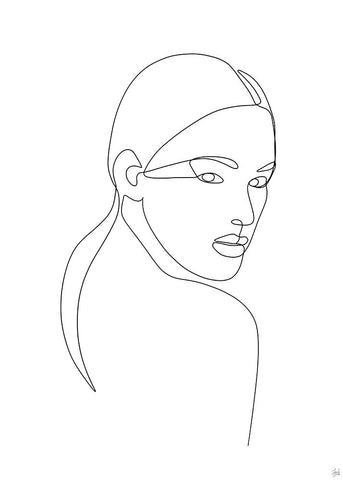 Line Lady Portrait 2 Black Ornate Wood Framed Art Print with Double Matting by Line and Brush