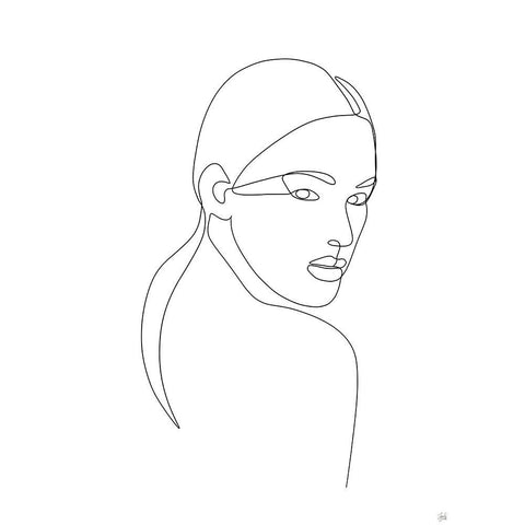 Line Lady Portrait 2 Black Modern Wood Framed Art Print by Line and Brush