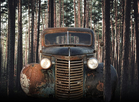 Rusted Chevrolet Black Ornate Wood Framed Art Print with Double Matting by Hutchison, Lori