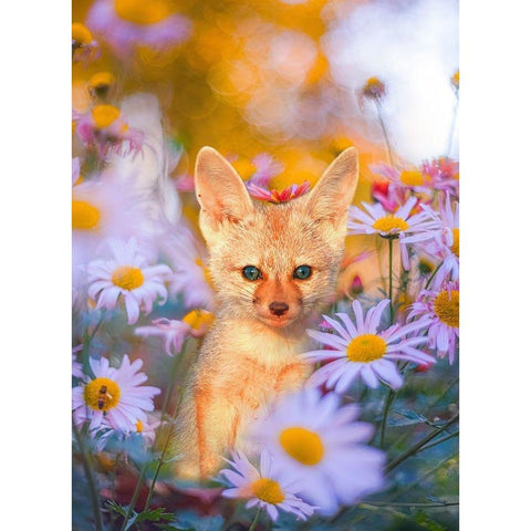 Fox in Garden Gold Ornate Wood Framed Art Print with Double Matting by Love Grams