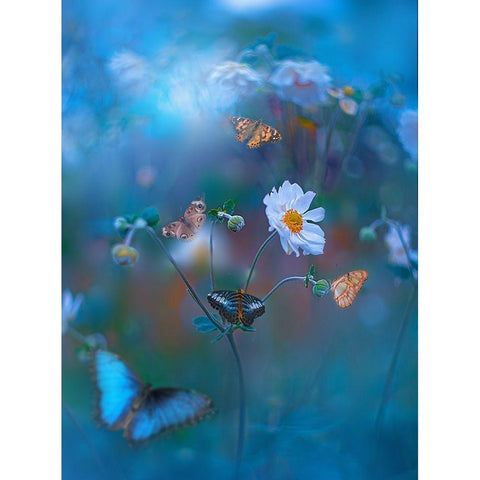 Blue Garden Gold Ornate Wood Framed Art Print with Double Matting by Love Grams