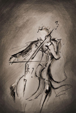 The Cellist White Modern Wood Framed Art Print with Double Matting by Allante, Marc