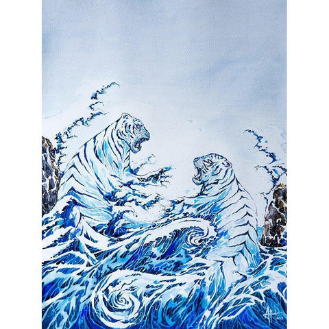 The Crashing Waves Gold Ornate Wood Framed Art Print with Double Matting by Allante, Marc