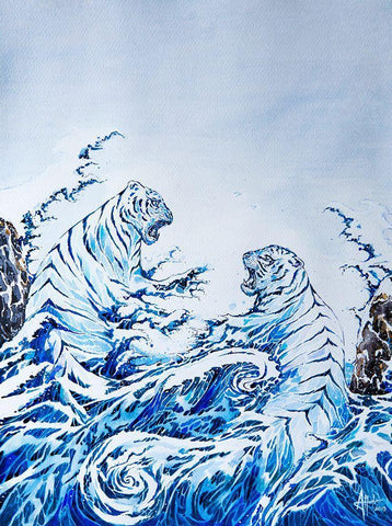 The Crashing Waves Black Ornate Wood Framed Art Print with Double Matting by Allante, Marc