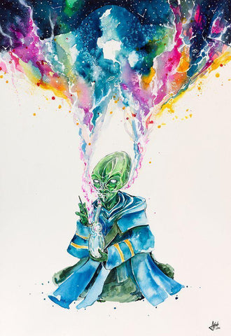 Alien Dabbing White Modern Wood Framed Art Print with Double Matting by Allante, Marc