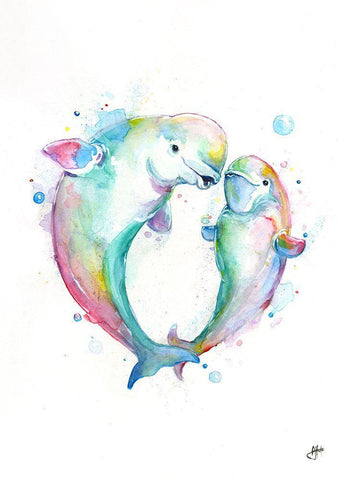 Bubbly Belugas White Modern Wood Framed Art Print with Double Matting by Allante, Marc