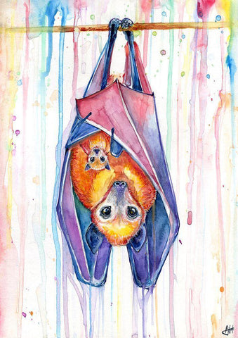 Buncha Bats White Modern Wood Framed Art Print with Double Matting by Allante, Marc