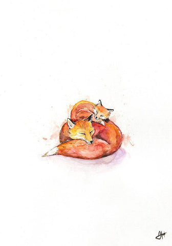 Foucaults Foxes White Modern Wood Framed Art Print with Double Matting by Allante, Marc