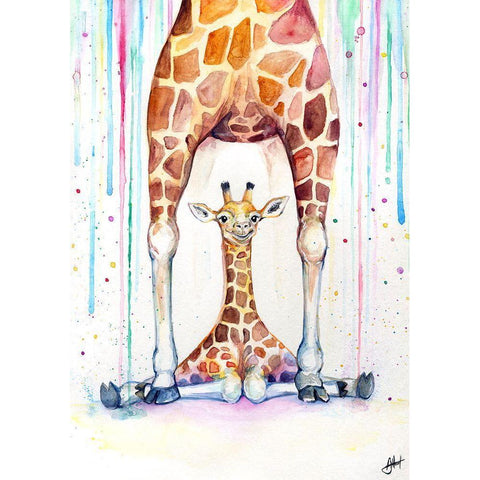 Gorgeous Giraffes (Rain) White Modern Wood Framed Art Print by Allante, Marc
