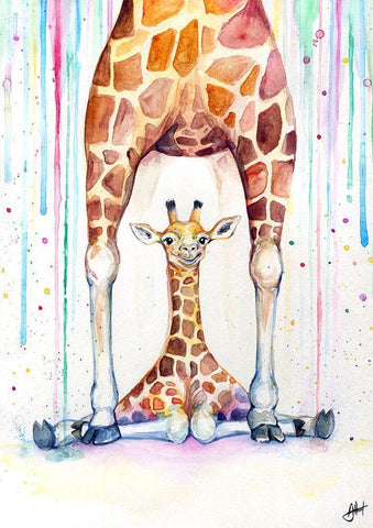 Gorgeous Giraffes (Rain) Black Ornate Wood Framed Art Print with Double Matting by Allante, Marc