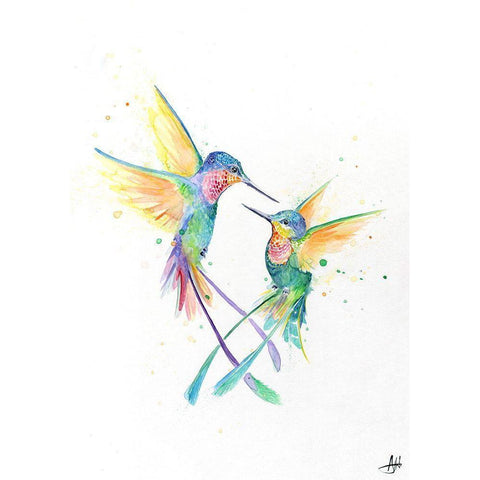 Happy Hummingbirds Black Modern Wood Framed Art Print with Double Matting by Allante, Marc