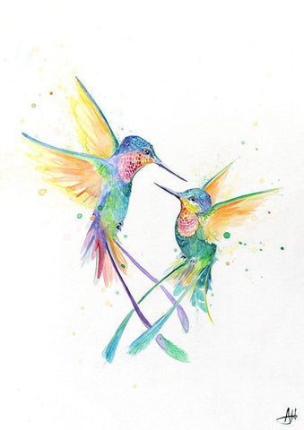 Happy Hummingbirds White Modern Wood Framed Art Print with Double Matting by Allante, Marc