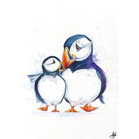 Parading Puffins (Signed) Gold Ornate Wood Framed Art Print with Double Matting by Allante, Marc
