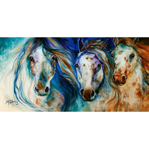 3 Wild Appaloosa Horses White Modern Wood Framed Art Print by Baldwin, Marcia