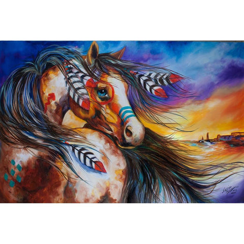 5 Feathers Indian War Horse Black Modern Wood Framed Art Print with Double Matting by Baldwin, Marcia