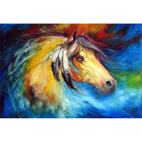 Blue Thunder War Pony White Modern Wood Framed Art Print by Baldwin, Marcia