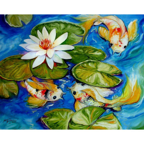 Dance Of The Koi 2 White Modern Wood Framed Art Print by Baldwin, Marcia