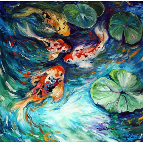 Dancing Colors Koi White Modern Wood Framed Art Print by Baldwin, Marcia