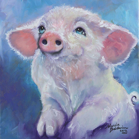 Feed Me Little Pink Piglet White Modern Wood Framed Art Print by Baldwin, Marcia