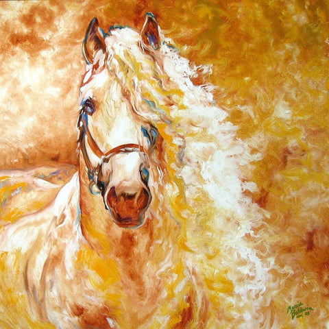 Golden Grace Andalusian Equine White Modern Wood Framed Art Print by Baldwin, Marcia