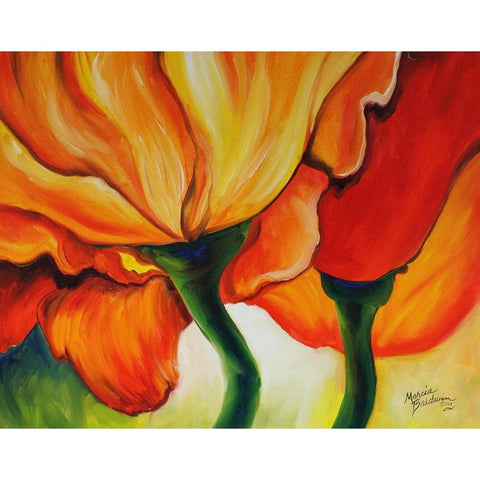 Golden Poppy Abstract White Modern Wood Framed Art Print by Baldwin, Marcia