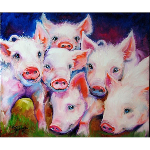 Half Dozen Piglets White Modern Wood Framed Art Print by Baldwin, Marcia